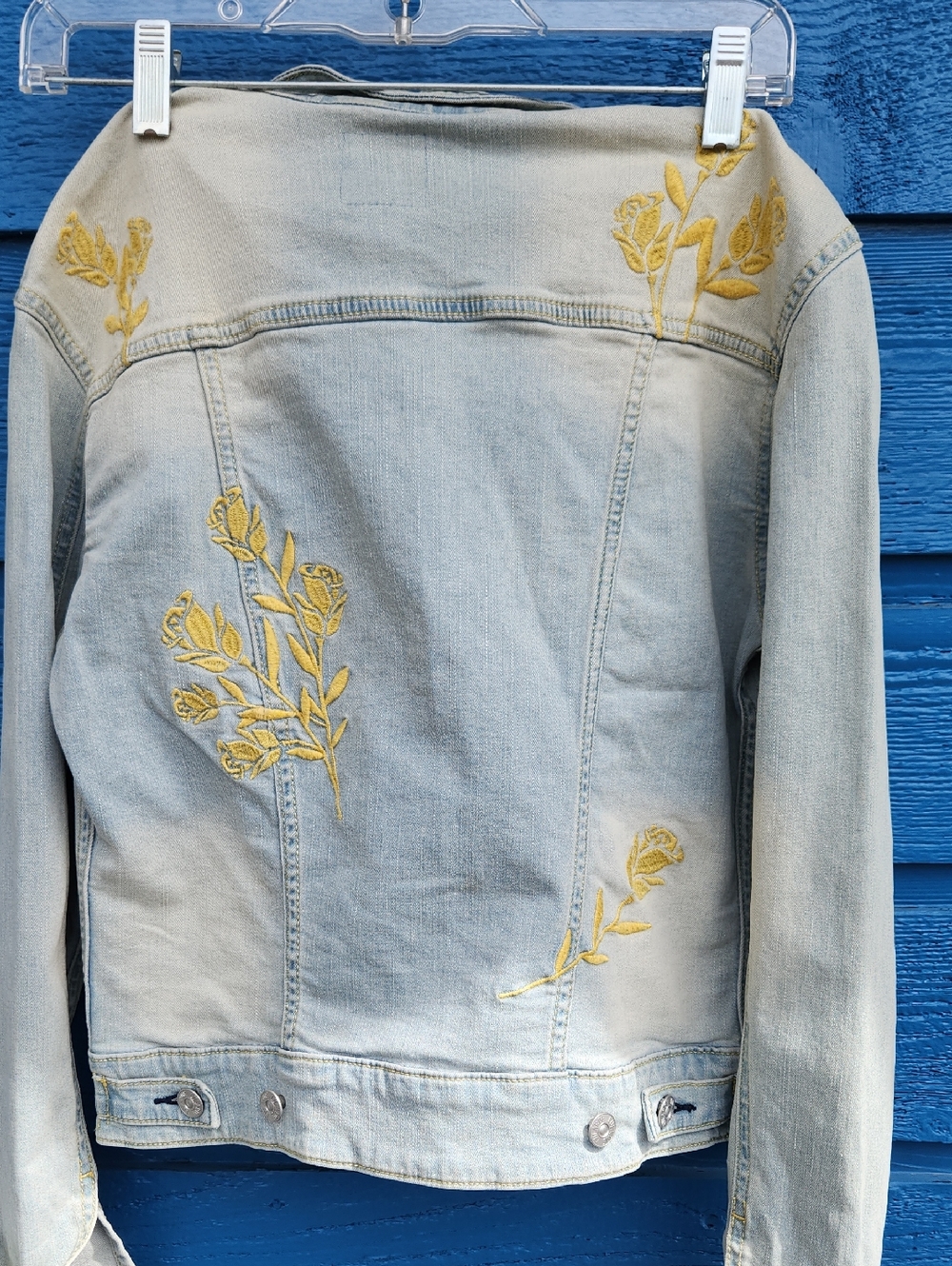 LuLaRoe Light Wash Denim Jacket with Yellow Floral Accents - Picture 5 of 6